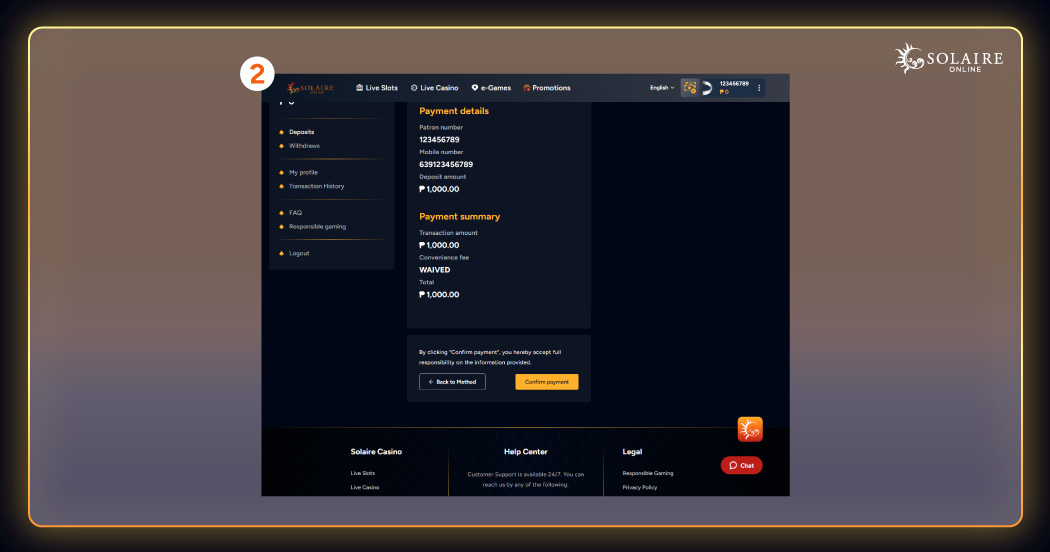 How To Deposit And Withdraw Winnings At Solaire Online Casino - Proceed To Payment Option