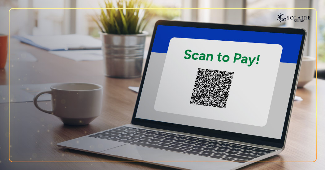 Solaire Online Casino Payment Methods Explained - QR Code On PC Screen For Payment